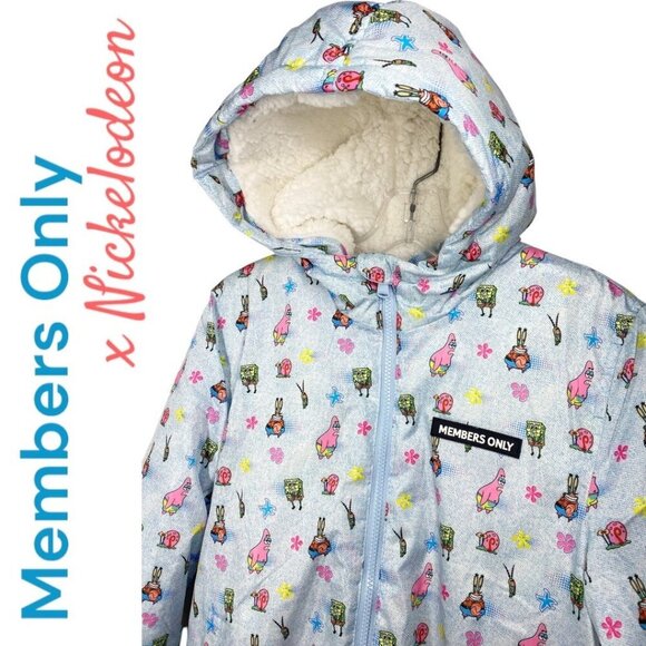 MEMBERS ONLY x NICKELODEON SPONGE BOB Full Zip Fleece Lined Puffer Jacket Medium - Picture 3 of 10